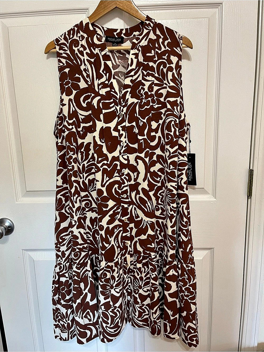 Rachel Zoe Floral Midi Dress Brown & White Size 1X NWT
